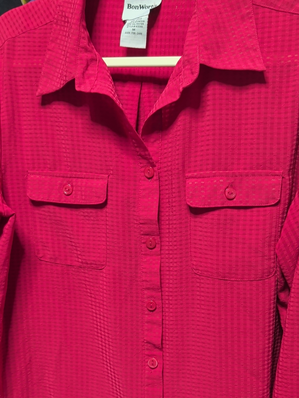 BonWorth Dark Pink Button-Down Shirt with Chest Pockets